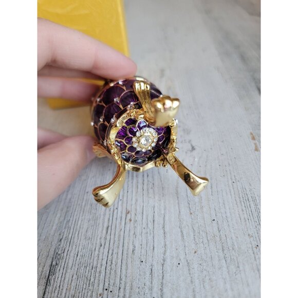 Miniature purple egg trinket box enameled hinge Easter home decor - Picture 6 of 7